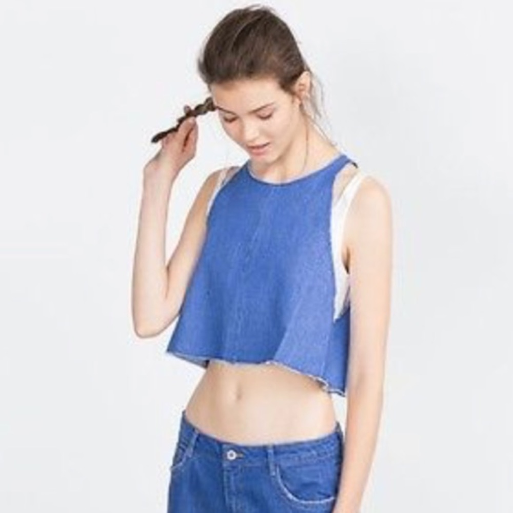 Zara Trafaluc denim 2pcs. top & white under cami